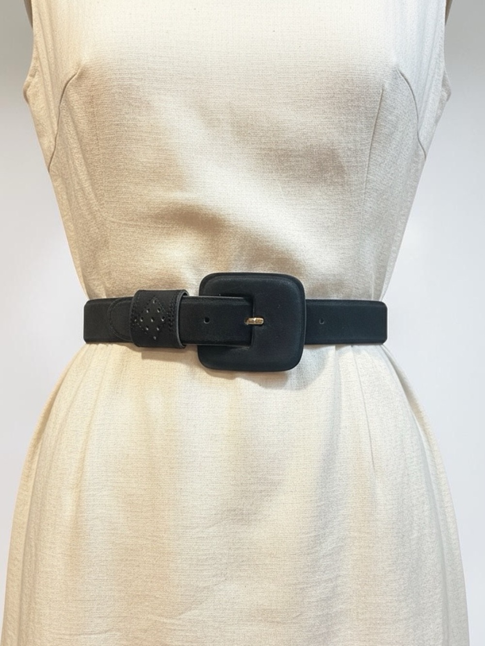 Vintage Roberto Dalpra Italian Leather Wide Belt Black Oversized Buckle M